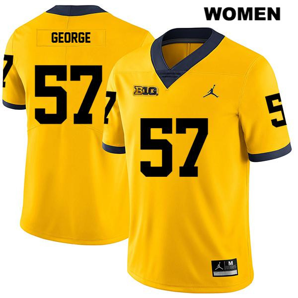 Women's NCAA Michigan Wolverines Joey George #57 Yellow Jordan Brand Authentic Stitched Legend Football College Jersey OD25W11AK